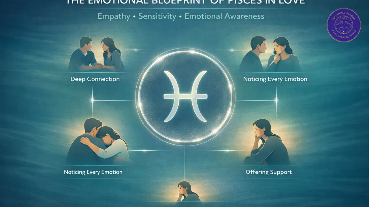 Pisces forming emotional connections in love through empathy, softness, intuition, and deep attachment.