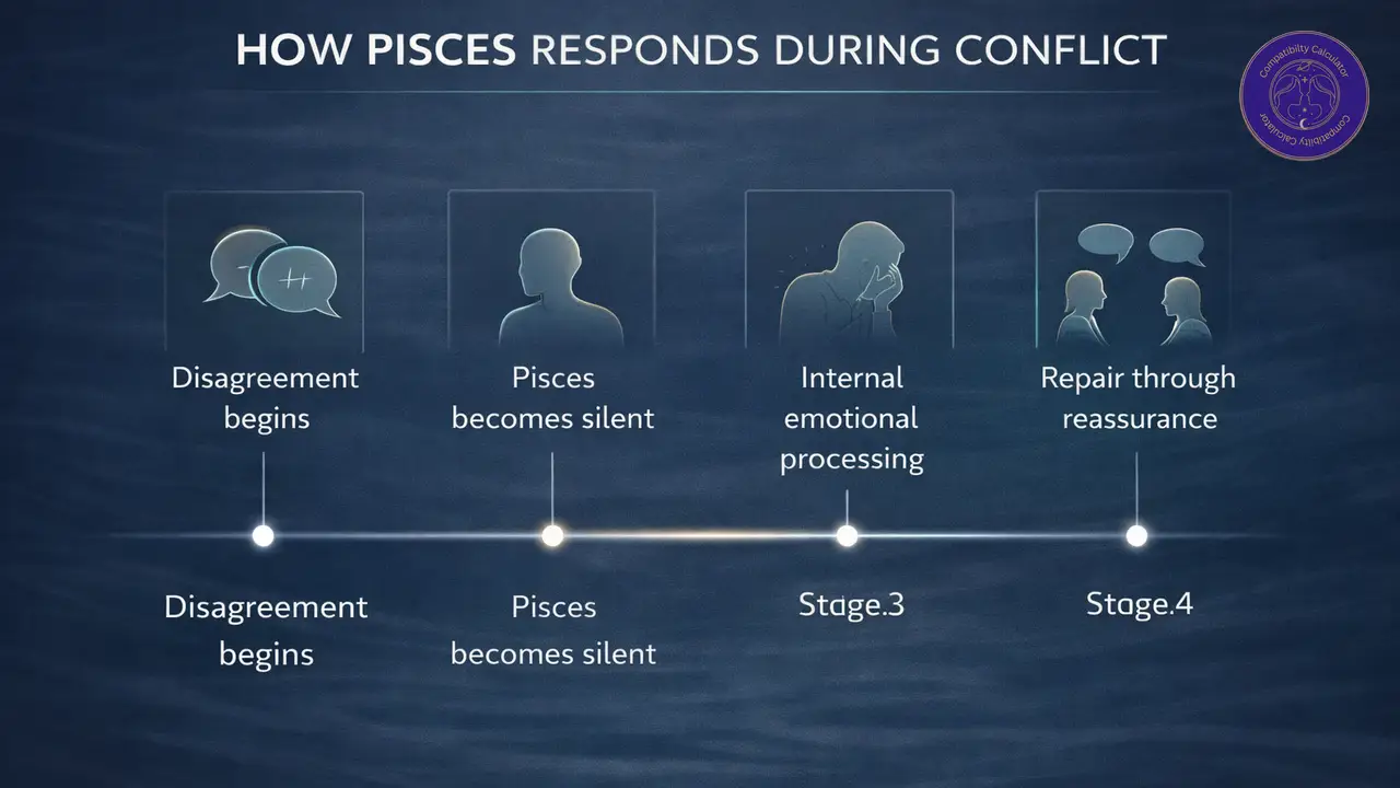 Pisces compatibility in conflict shaped by emotional sensitivity, retreat, overwhelm, and the need for safety.