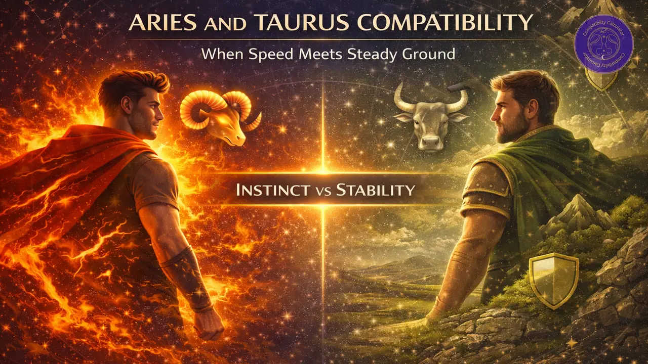 Aries and Taurus compatibility shaped by instinct, stability, tension, attraction, and different pacing in love.