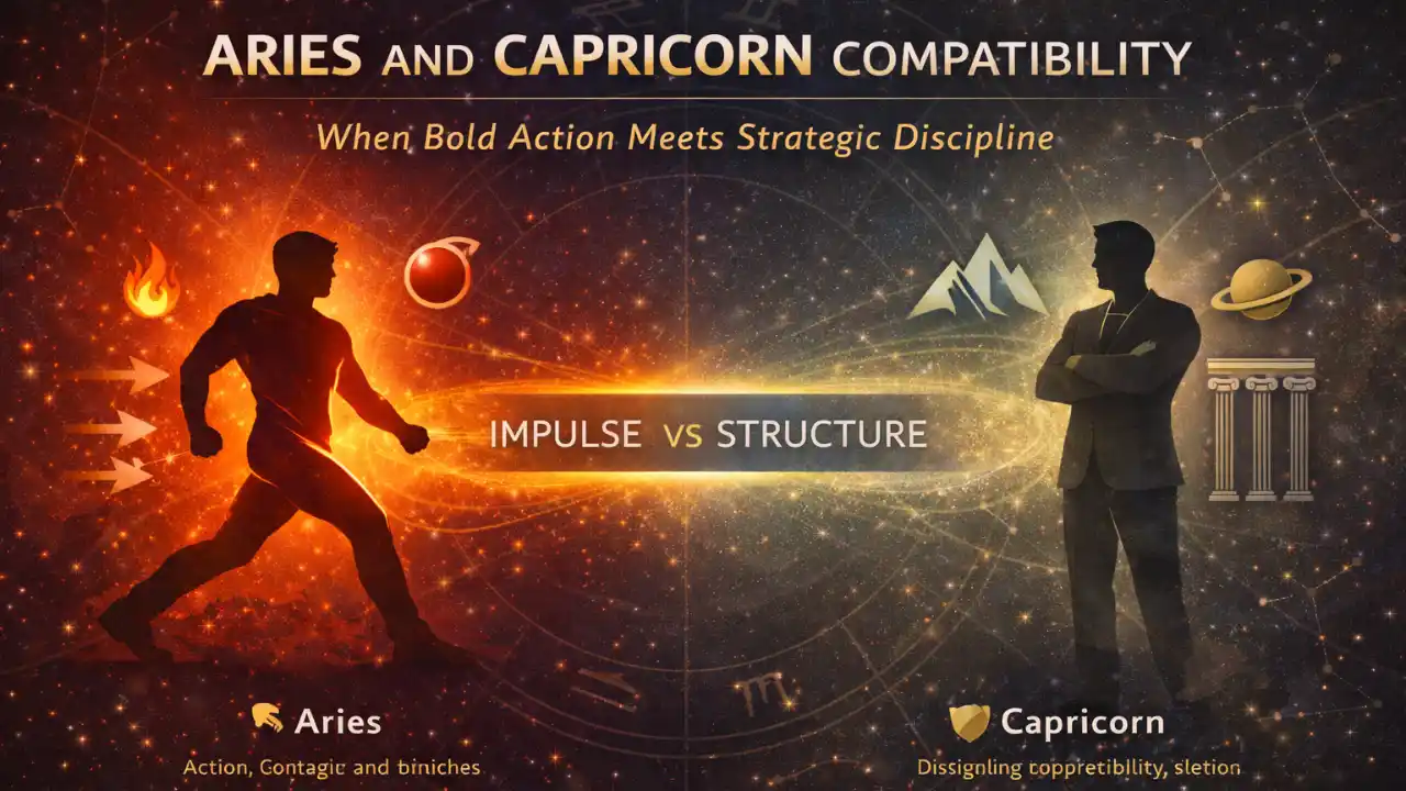 Aries and Capricorn attraction shaped by speed, caution, tension, and the pull between instinct and discipline.
