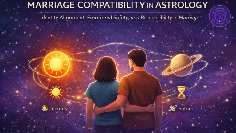 Marriage compatibility in astrology shaped by emotional safety, commitment, direction, and structural stability over time.