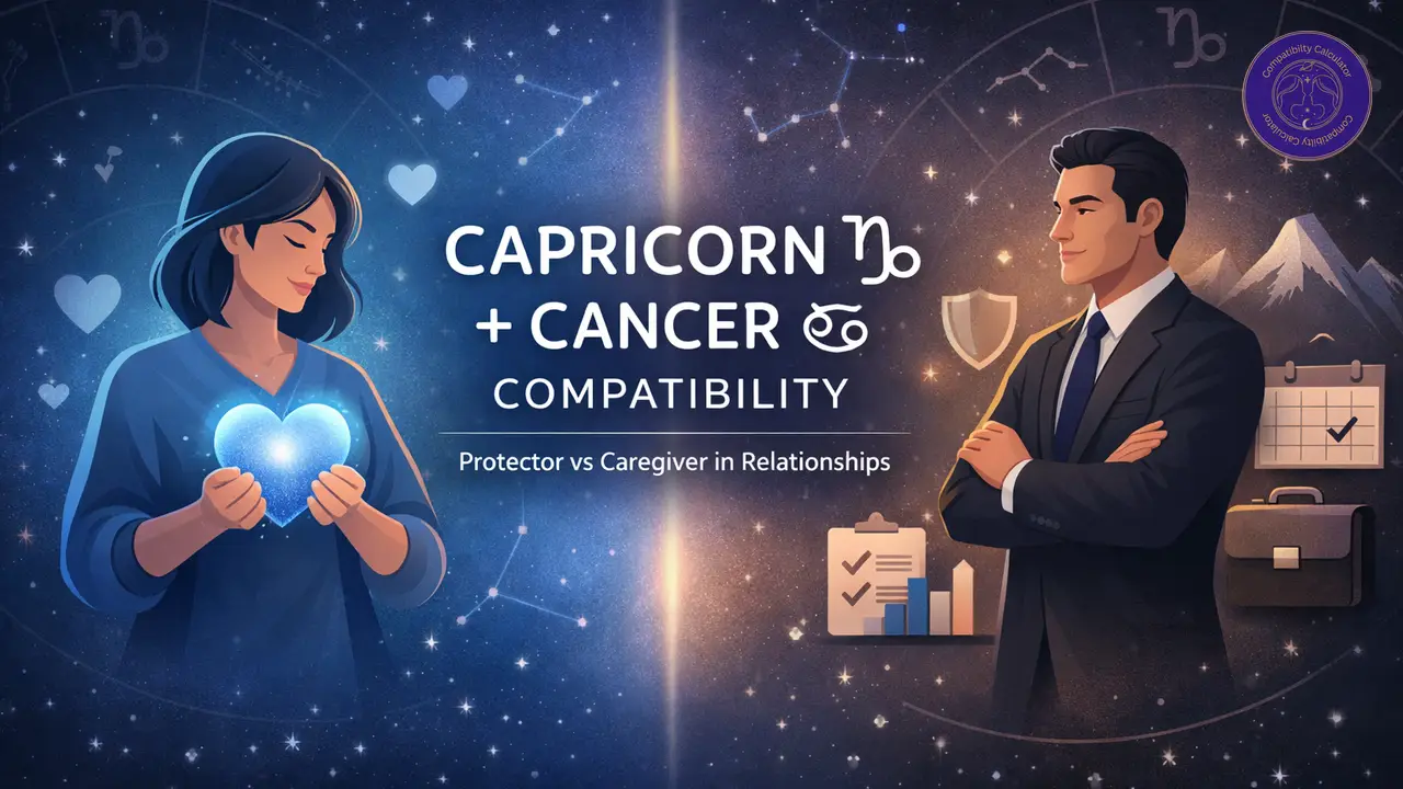 Capricorn and Cancer compatibility guide showing emotional safety, responsibility, family focus, and relationship endurance.