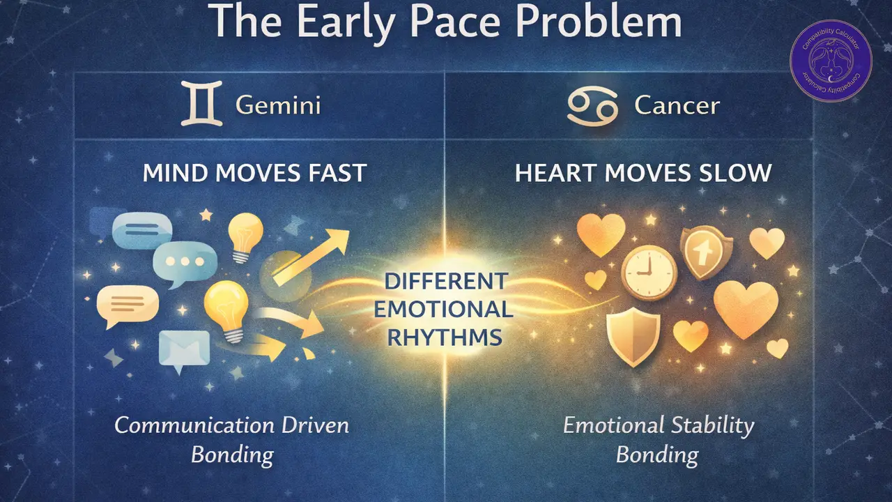 Gemini and Cancer responding to closeness through different emotional rhythms, reassurance needs, and timing.