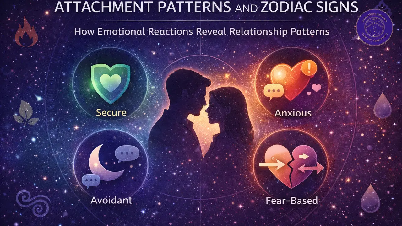 Emotional bonds and zodiac signs through closeness, reassurance, attachment style, and vulnerability patterns.