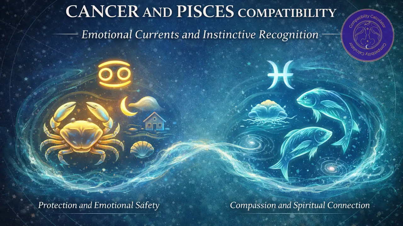Cancer and Pisces compatibility shaped by emotional safety, quiet understanding, empathy, and instinctive closeness.