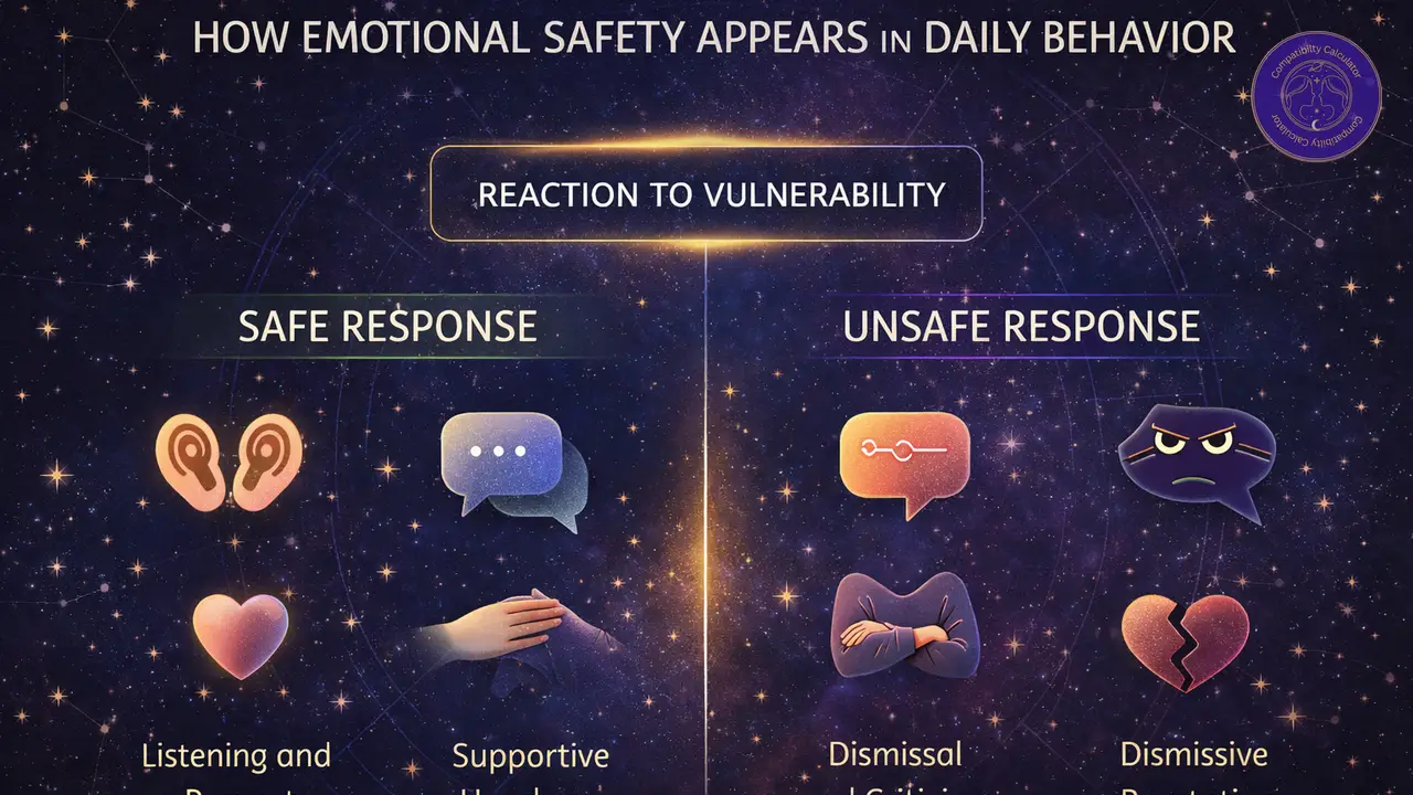 Emotional safety and trust in astrology compatibility shaped by daily behavior, reassurance, consistency, and emotional security.
