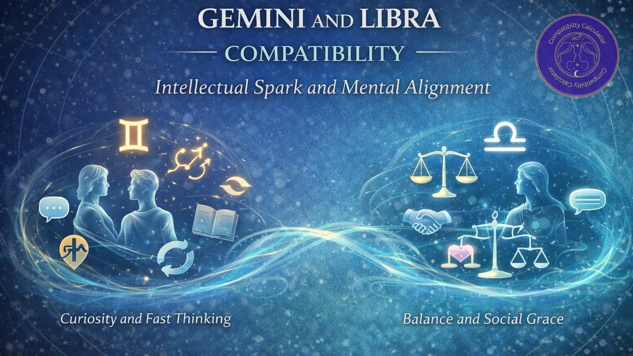 Gemini and Libra compatibility shaped by conversation, curiosity, social ease, fairness, and shared mental rhythm.