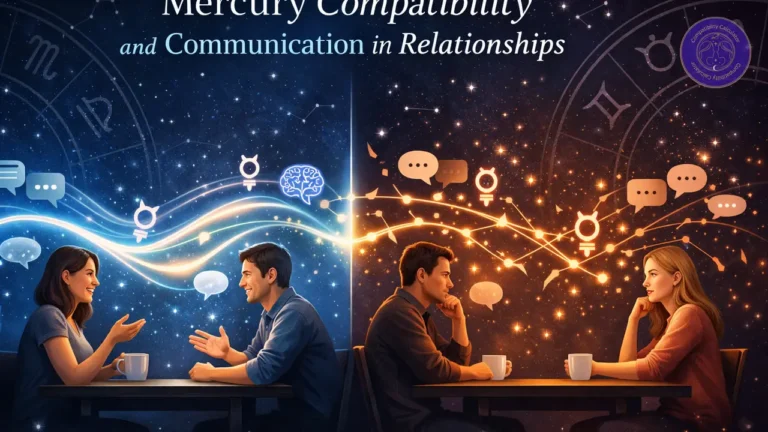 Mercury compatibility in relationships shaped by communication pace, interpretation, tone, and mental rhythm.