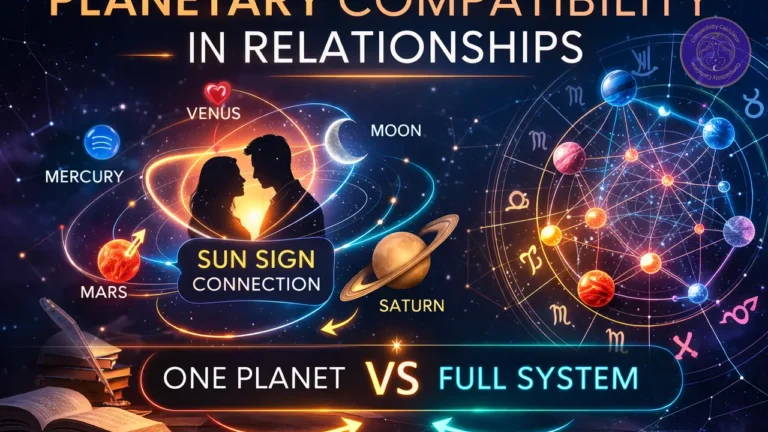 Planetary compatibility in relationships shaped by multiple forces, emotional security, communication, and long term structure.