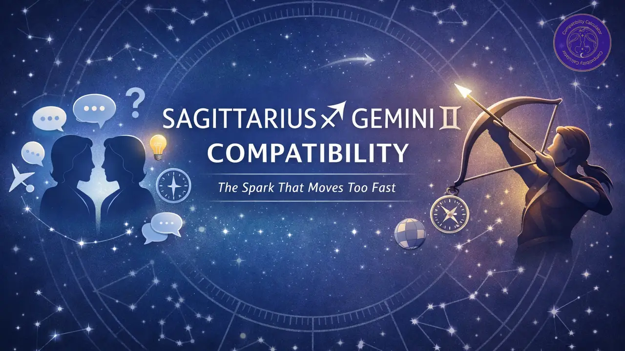 Sagittarius and Gemini compatibility sparked by quick conversation, humor, freedom, and restless attraction.