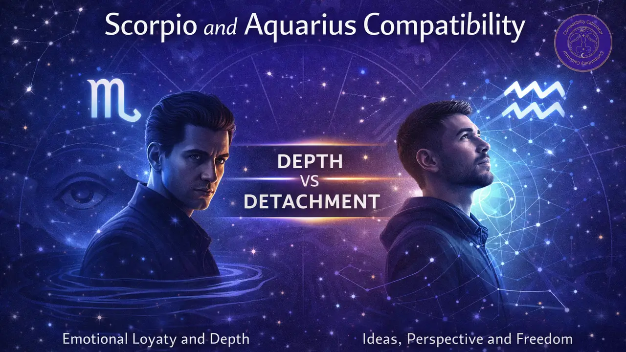 Scorpio and Aquarius compatibility shaped by intensity, distance, private testing, freedom, and emotional control.