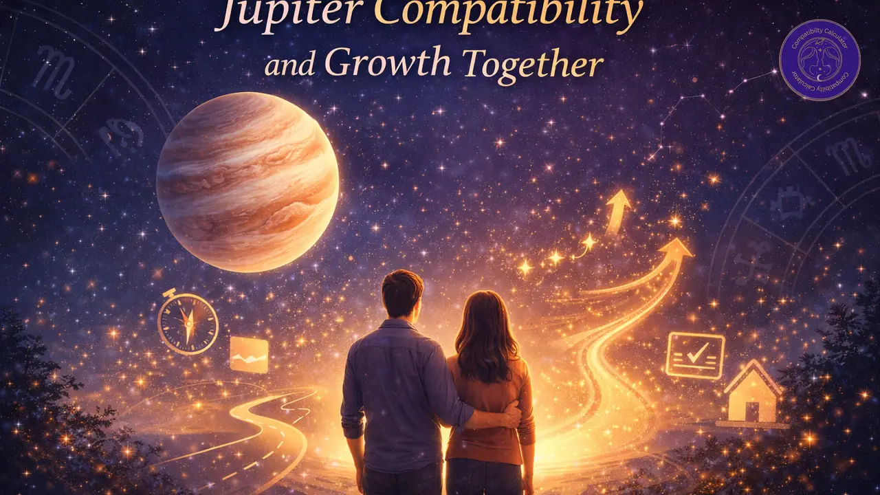 Jupiter compatibility in relationships shaped by growth, optimism, shared exploration, and long term direction.