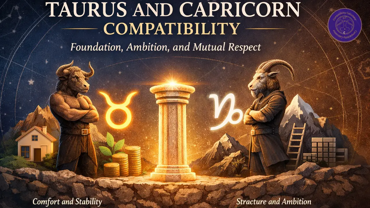 Taurus and Capricorn compatibility shaped by patience, reliability, ambition, loyalty, and grounded emotional security.