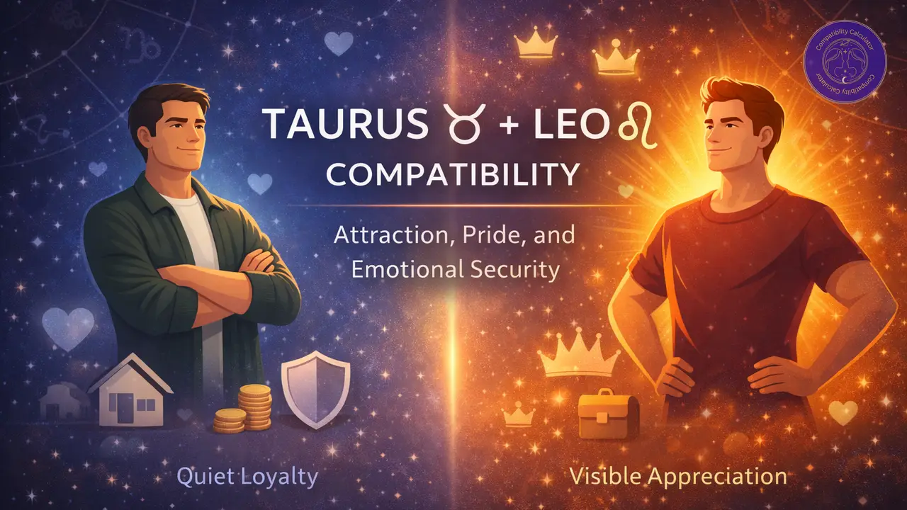 Taurus and Leo building a steady relationship through comfort, loyalty, and mutual respect.