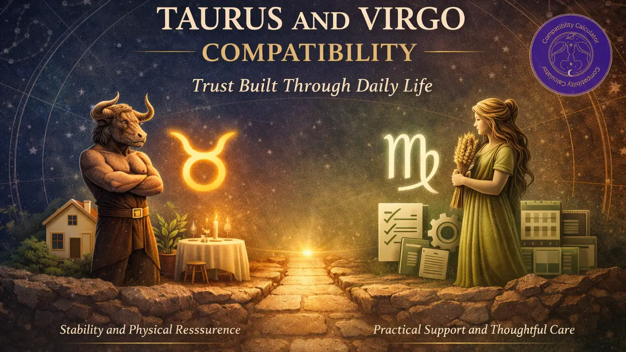 Taurus and Virgo compatibility shaped by patience, practical care, shared routine, and grounded emotional trust.