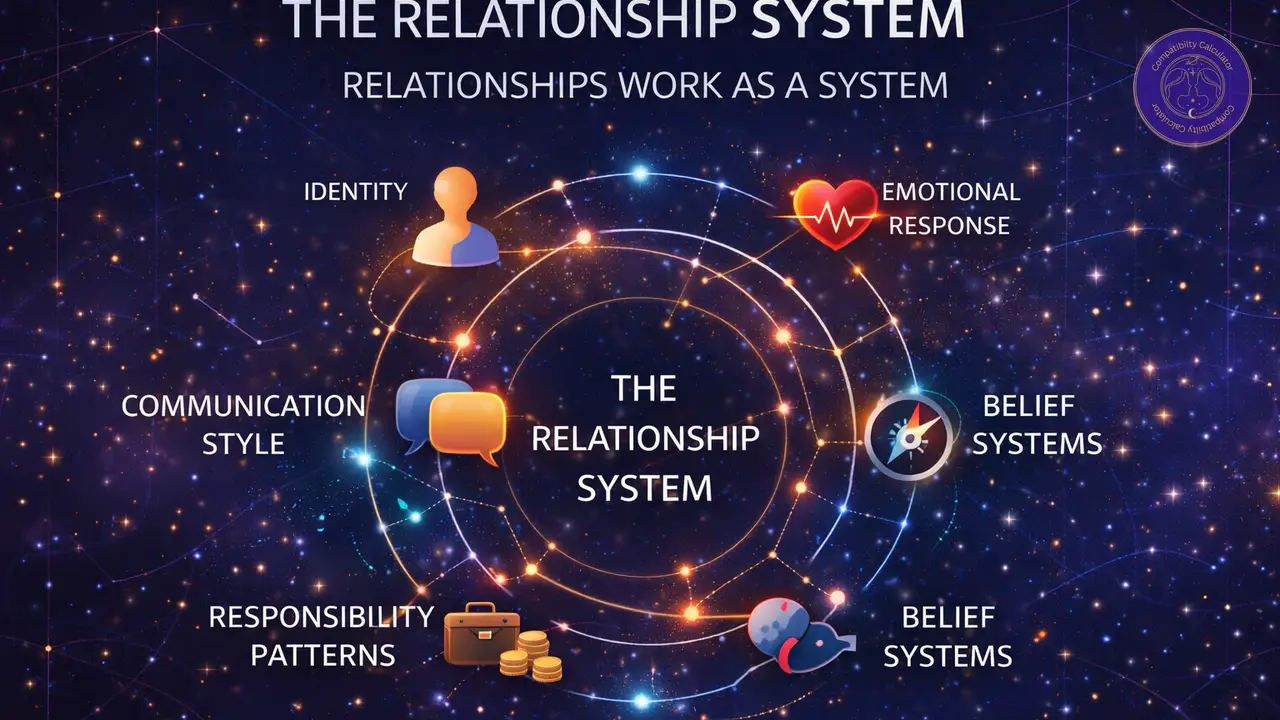 Planetary compatibility as a relationship system through direction, emotion, communication, growth, and responsibility.