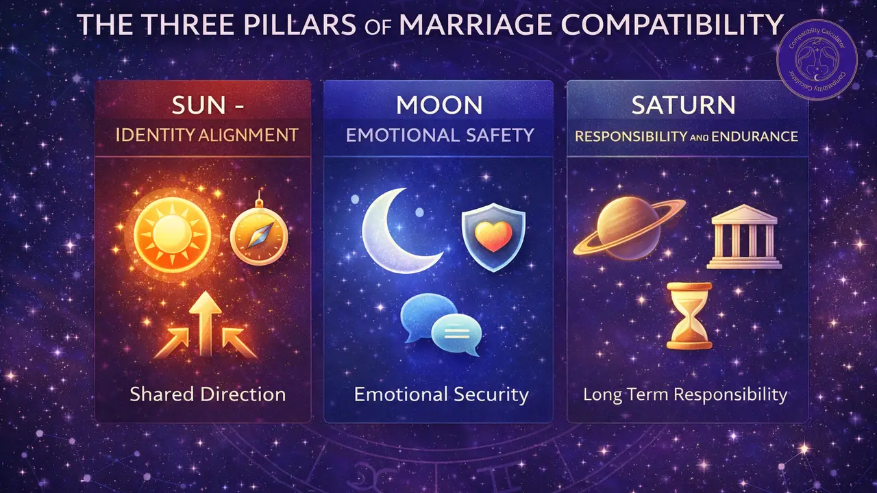 The three pillars of marriage compatibility through identity, emotional safety, and long term responsibility.