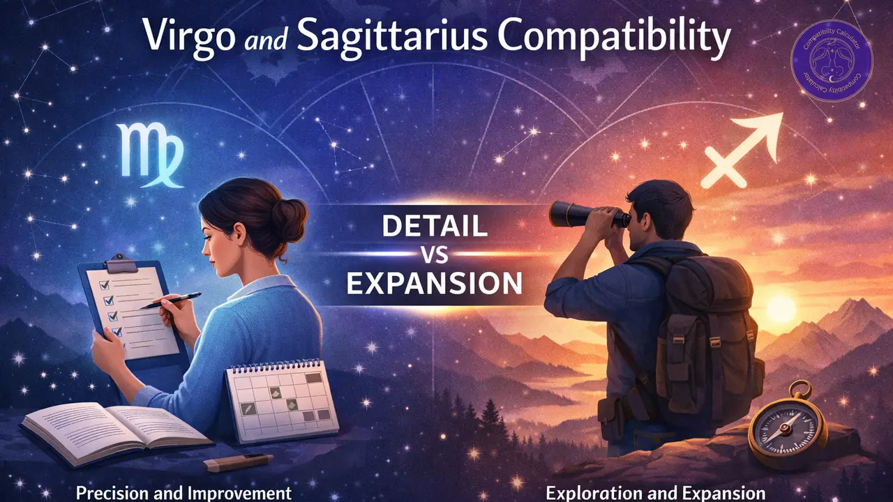 Virgo and Sagittarius compatibility shaped by detail, vision, routine, freedom, and the pull between caution and movement.
